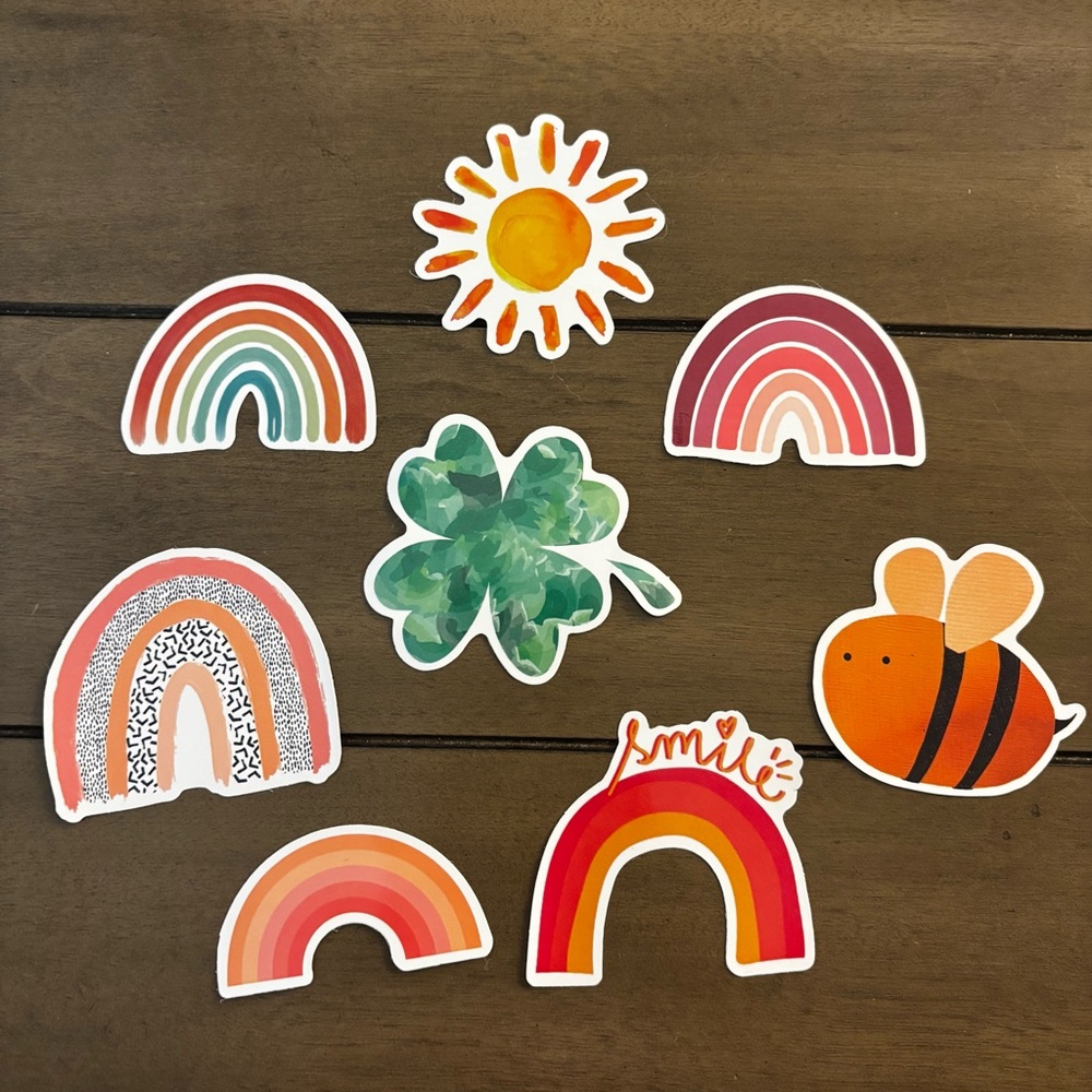 Colorful Sticker Set with Rainbows and Sun - Pack of 8